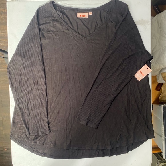 NWT EVRI Ribbed Knit Mineral Black Long Sleeve Shirt - Picture 4 of 5